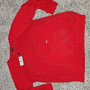 Open knit, Red, EXPRESS, 3/4 sleeve, crew neck sweater, NWT